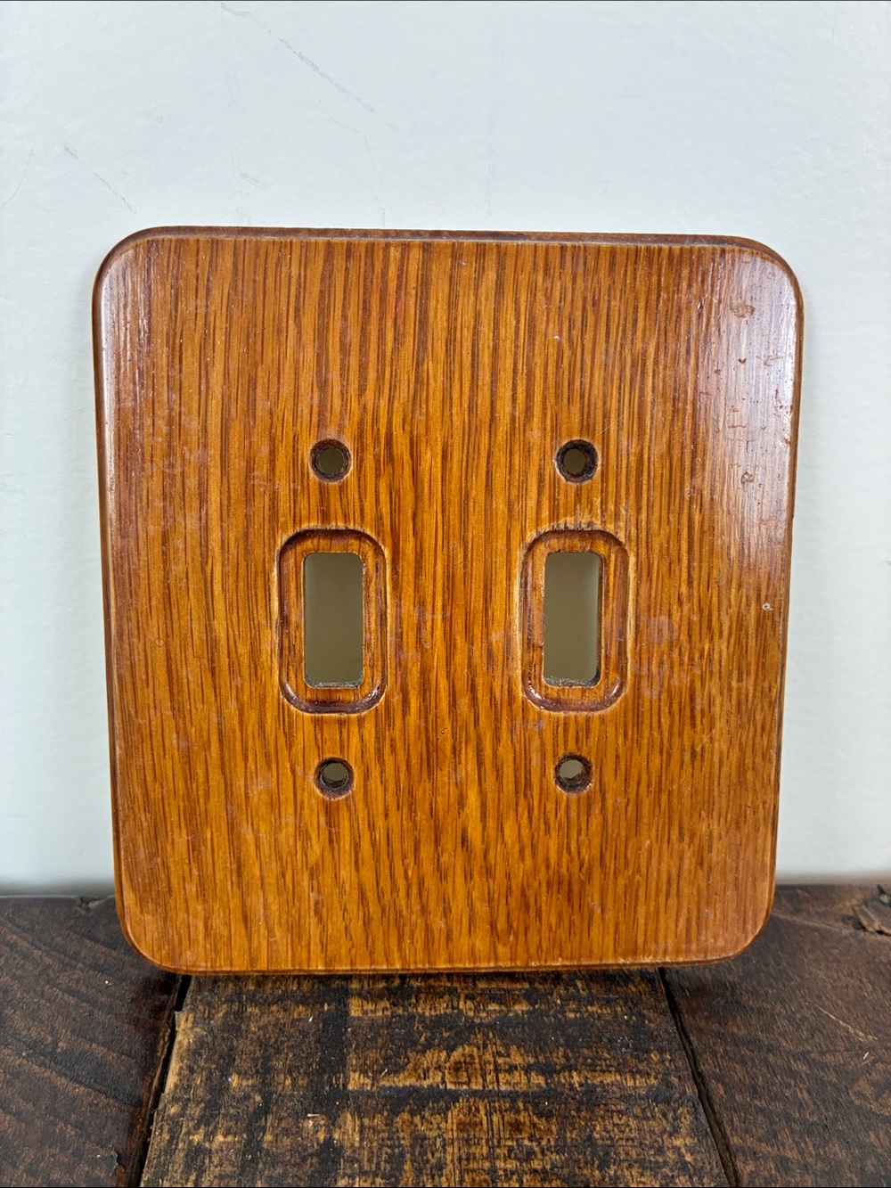 Vintage Woodgrain Double Toggle Light Switch Cover Warm Oak Finish Cottage